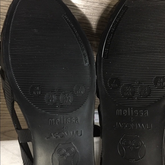 Sz 7 Black Melissa x Jason Wu Jean rubber ribbon flat - Picture 7 of 11